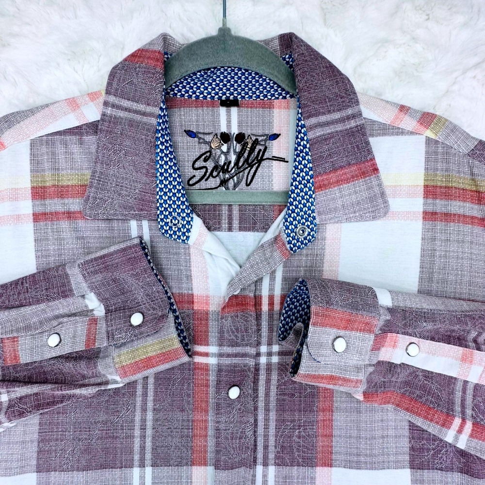 Scully Womens Purple Plaid Paisley Pearl Snap Western Shirt PS-304 Large